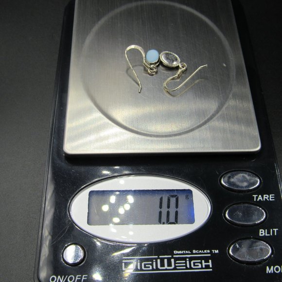 Sterling Silver Tiny Rustic Blue Inlay Earrings - Picture 5 of 5